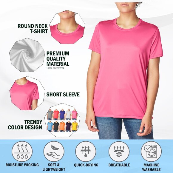 1-Pack Women's Slim-Fit Short Sleeves Crew Neck Red T-Shirt with (Plus Sizes) - Picture 2 of 16